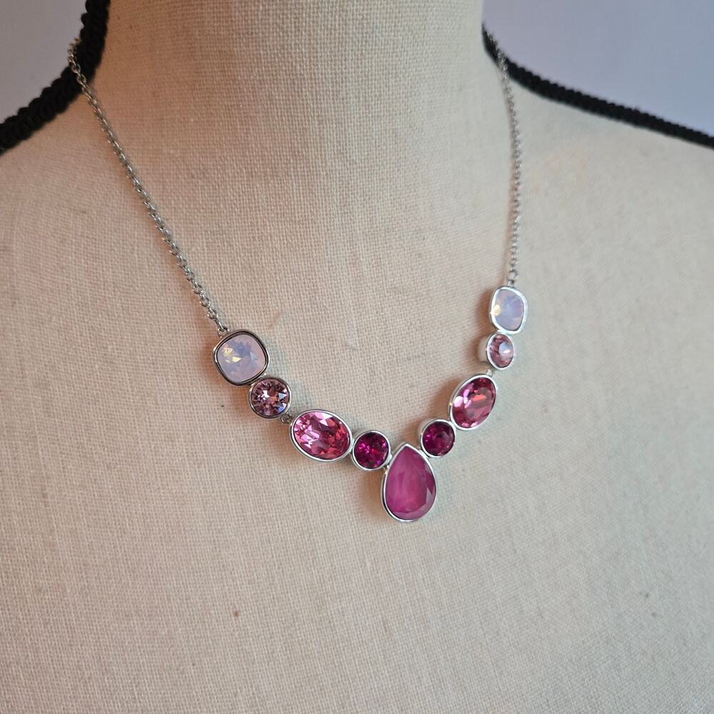 Touchstone Crystal Swarovski Spring Time Blue Green Teardrop Statement Necklace